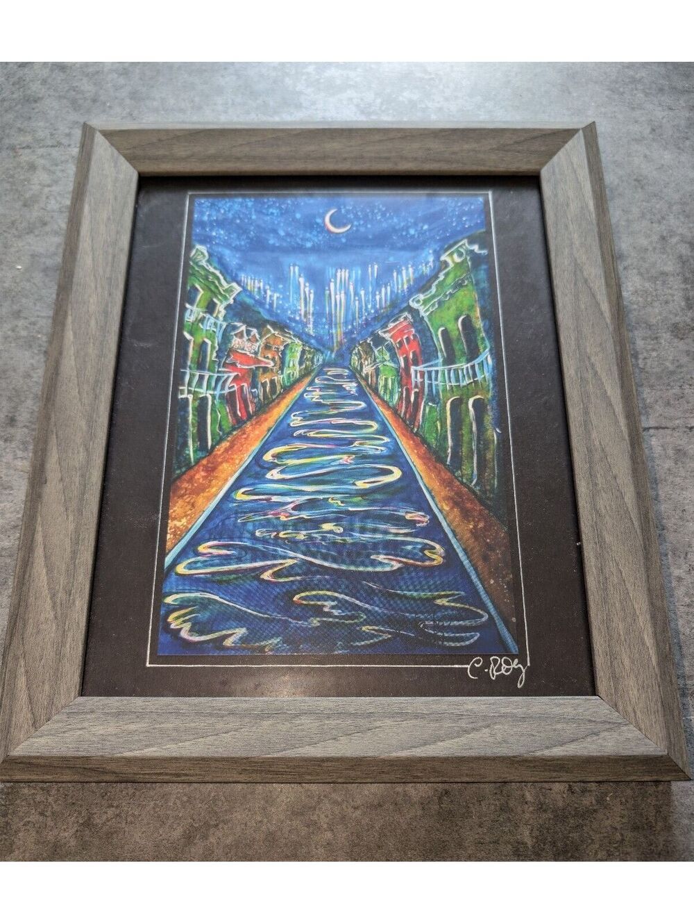 New Orleans Stylized Framed Art Print French Quarter Night Lights Christine Roy